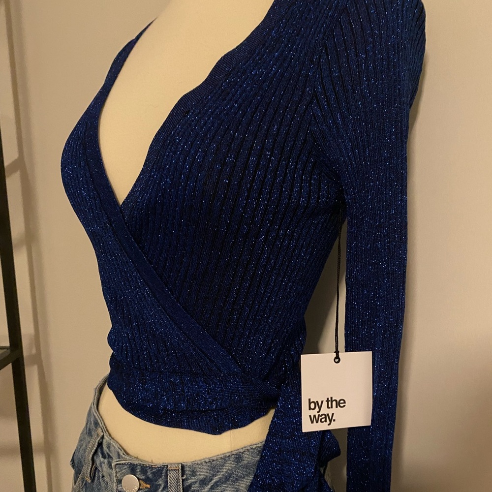 NWT Shimmery Blue Wrap Top sz S